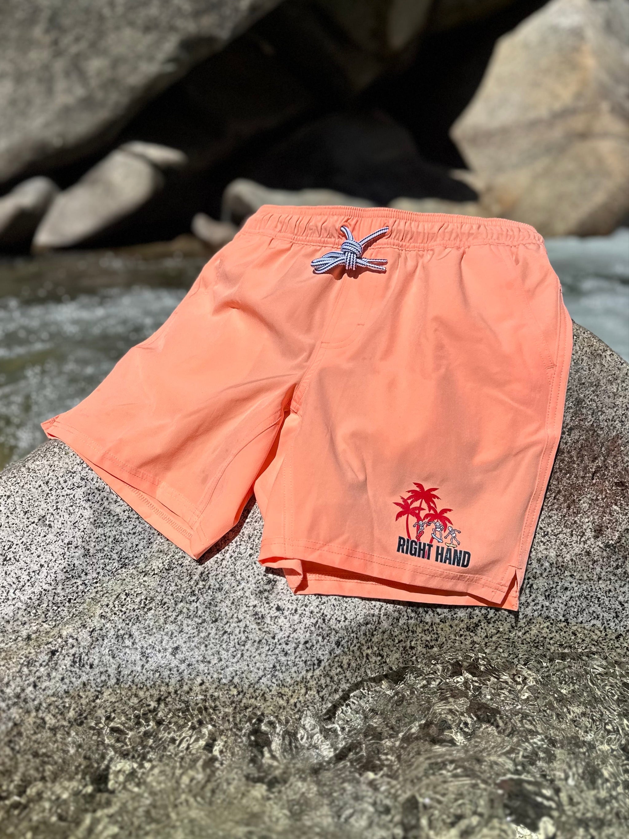 'Peach Palms Swim Trunks' - Right Hand Island Vibes