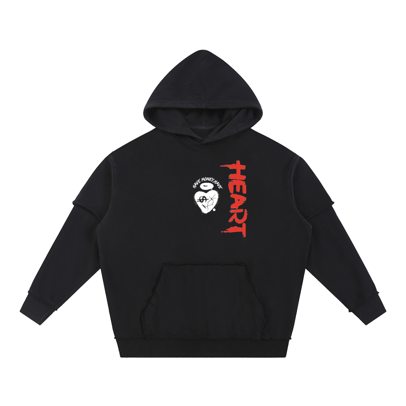 Snow Washed Raw Edge Double Layered Hoodie