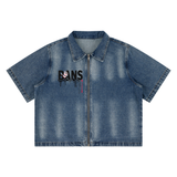 Unisex Vintage Washed Full-Zip Denim Shirt