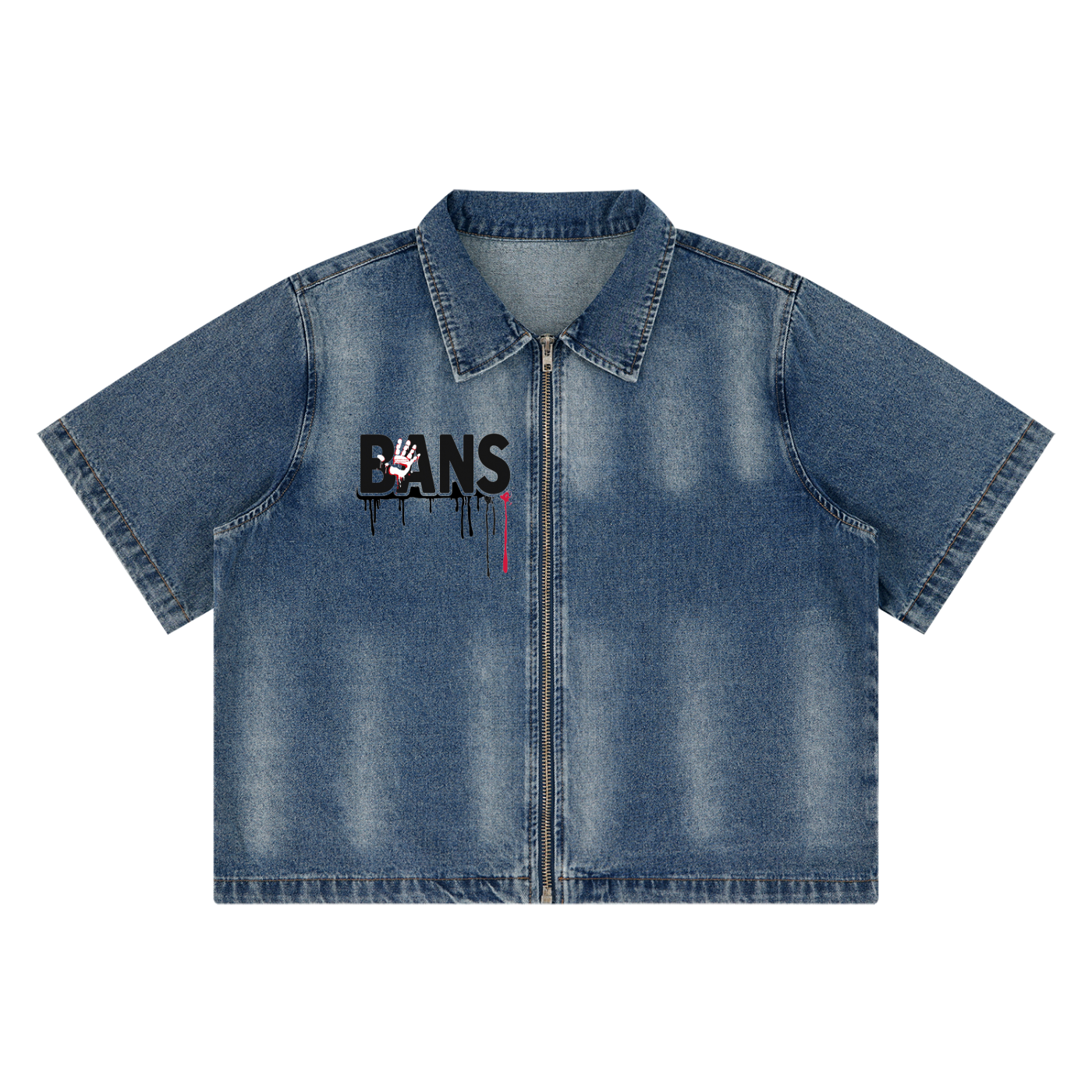 Unisex Vintage Washed Full-Zip Denim Shirt