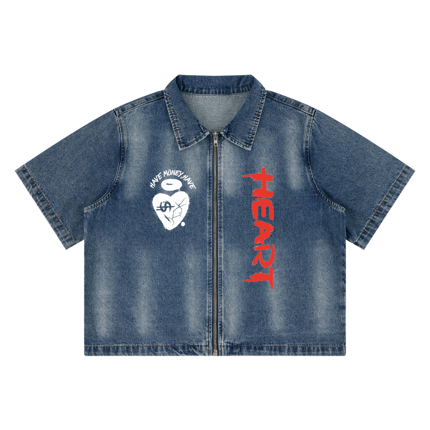Have Money, Have Heart Unisex Full-Zip Denim Shirt