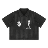 Unisex Vintage Washed Full-Zip Denim Shirt