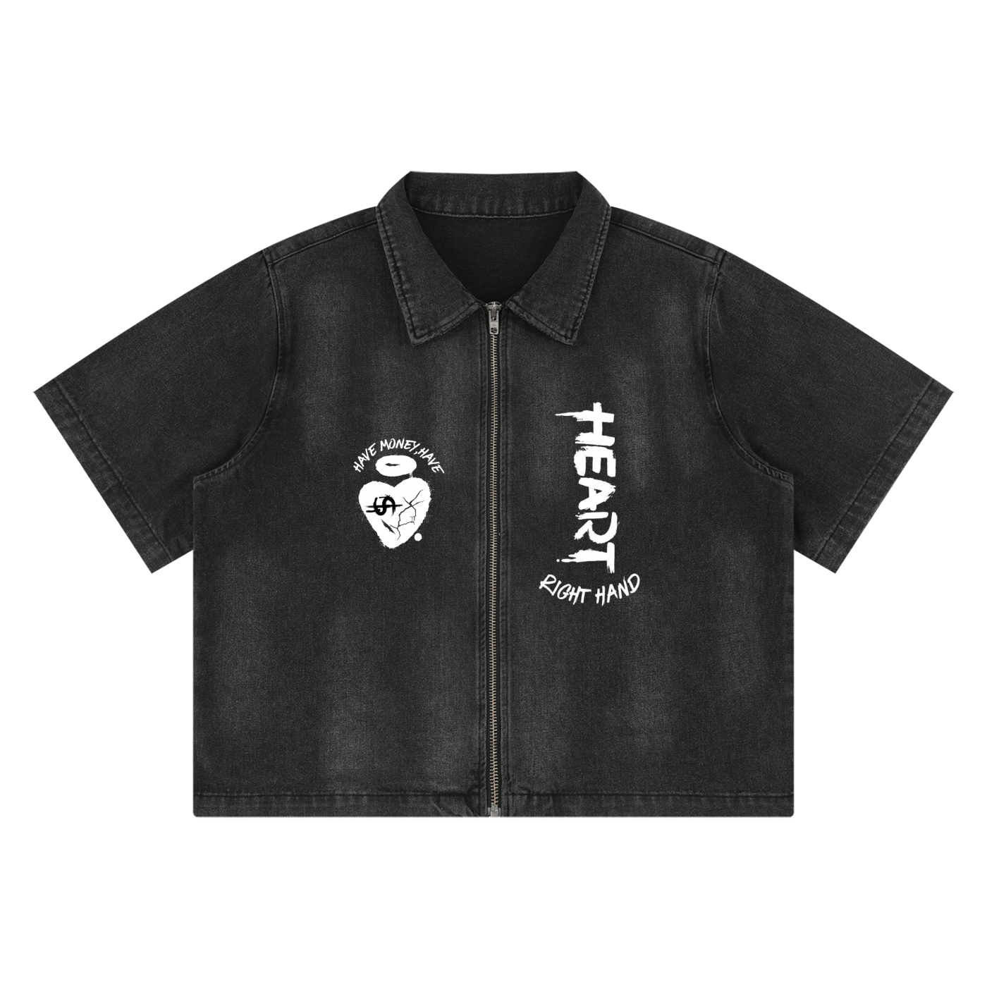 Unisex Vintage Washed Full-Zip Denim Shirt